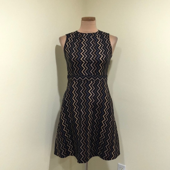 Atelier New York Dress Size 4 Black Brown Zigzag Chevron - Picture 2 of 11